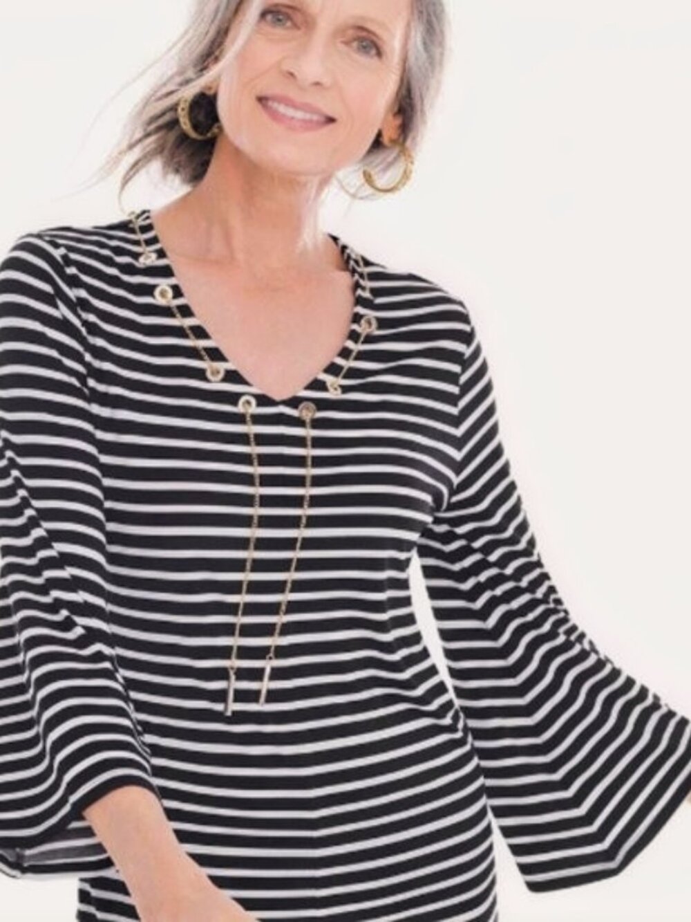 Chico’s Striped Top with Neck Chain Chico’s 2/US L